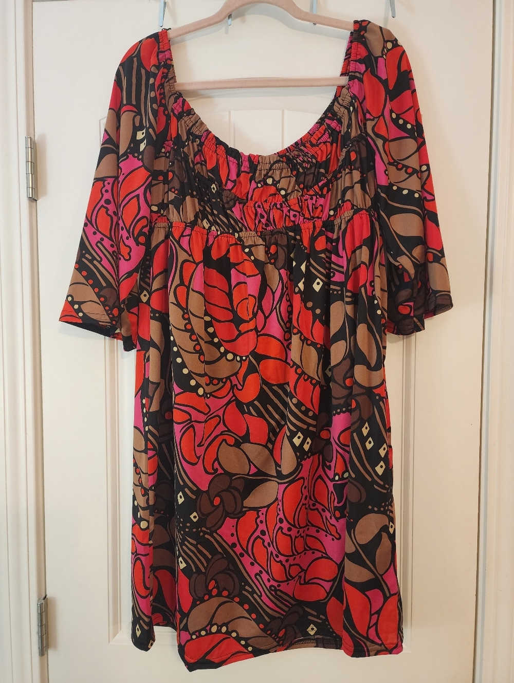 Briolette Boho Floral Peasant Off-Shoulder Top Multi-Color 1X NWT Babydoll Style